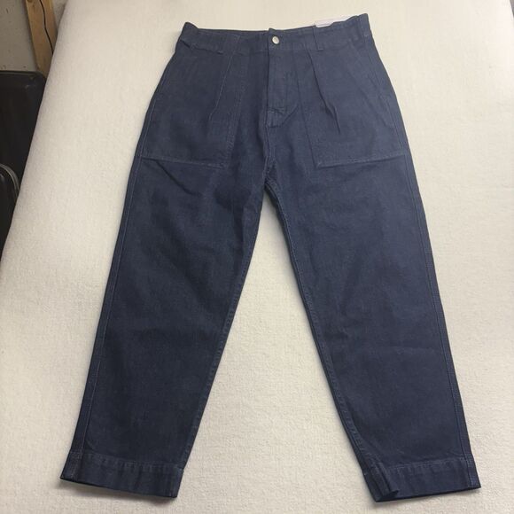 Sundry Dark Blue Wash High Rise Pleated Military Relaxed Fit Denim Pants 30 - Picture 1 of 11